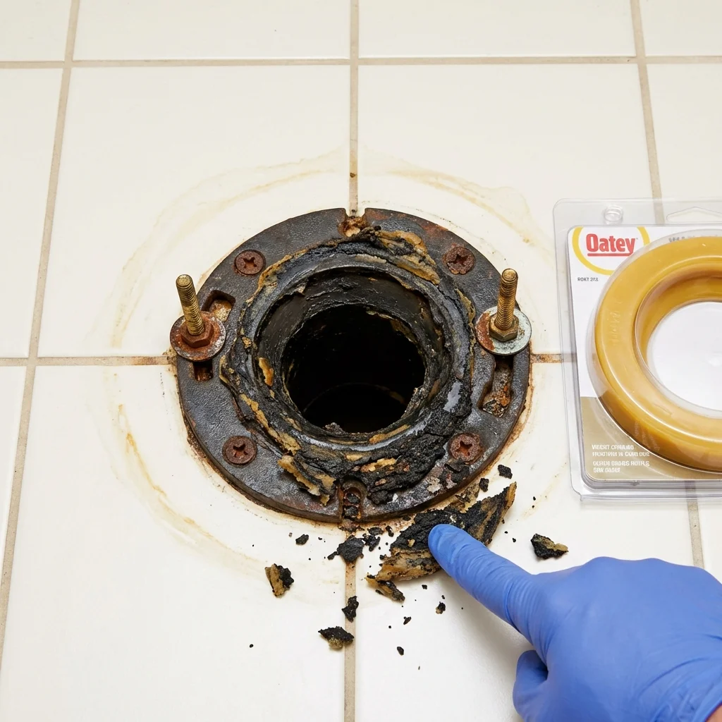 Failed wax ring showing water seepage at the base of a toilet in a Union, KY home