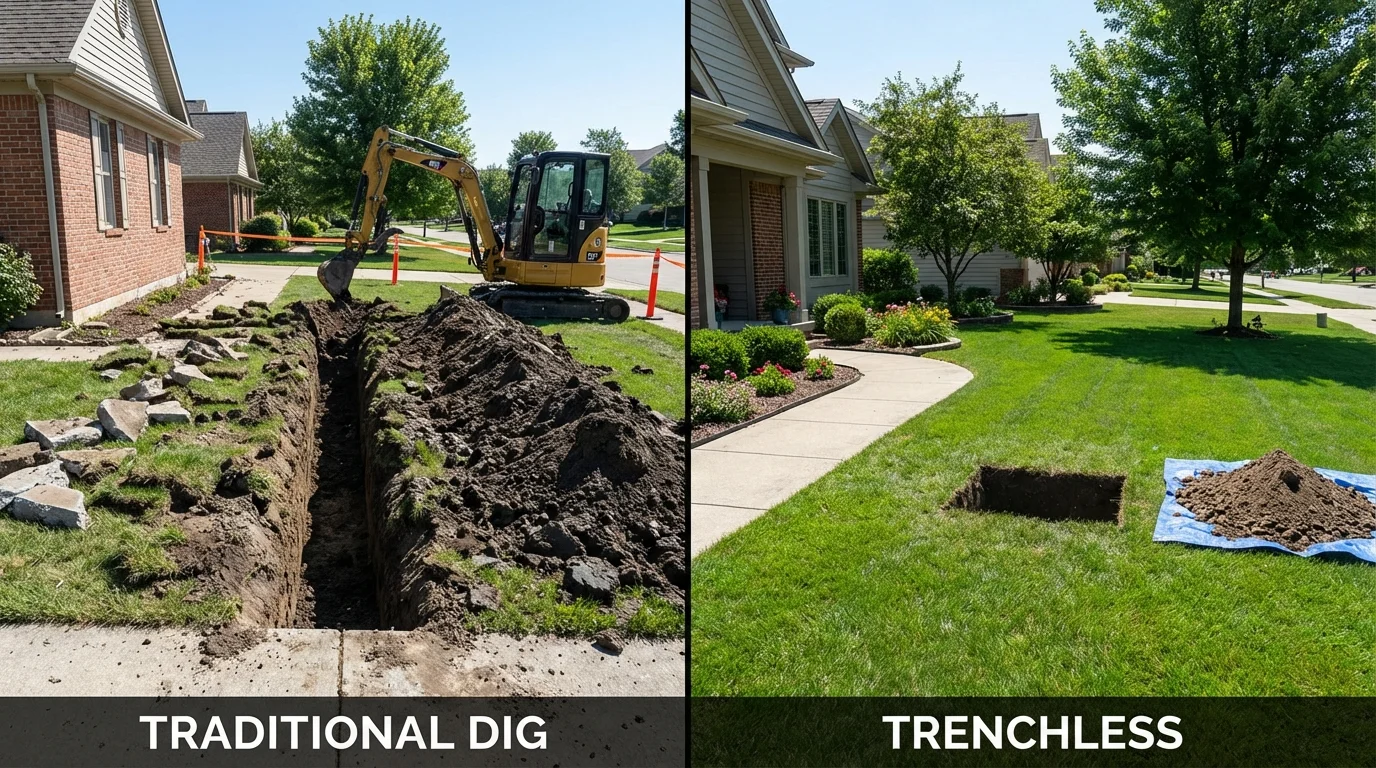 Trenchless sewer repair with minimal yard damage versus traditional excavation in Union, KY